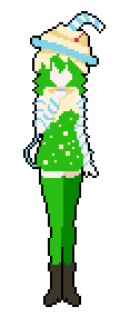 An edited sprite of Safalin. The top of her dress has been changed to match the colour of her hat, as is usually the case in her talking sprite.